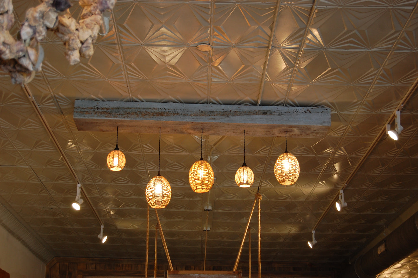 Faux Beam Light With Ratten Shades