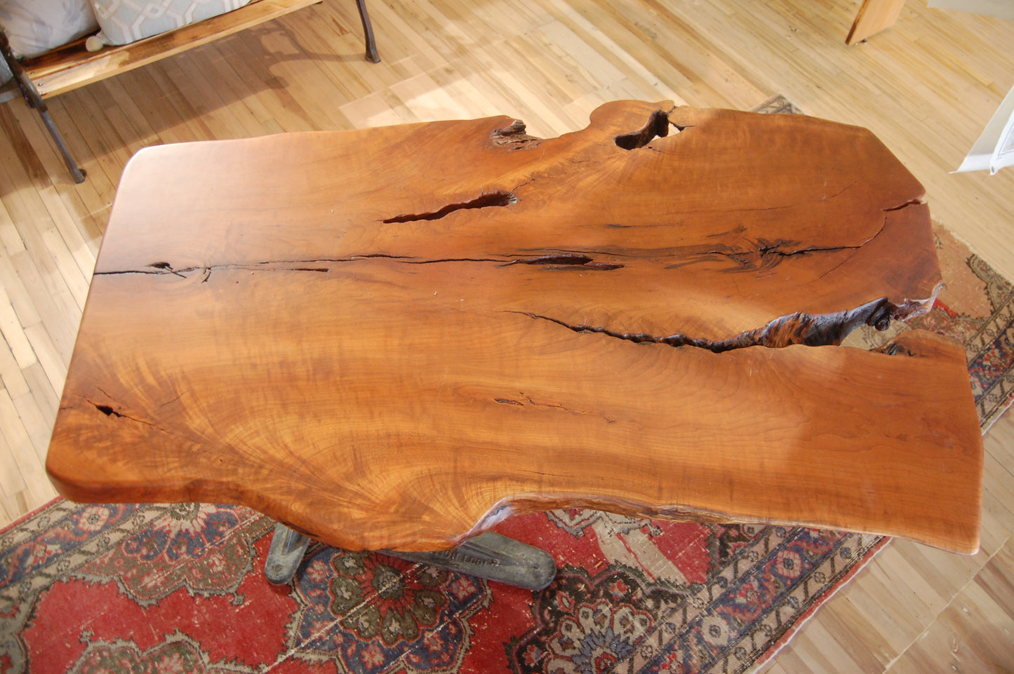 Cherry Live Edge Slab with Industrial Machinery Base