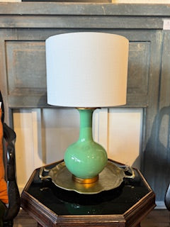 Sylvie Green Ceramic Lamp with White Linen Shade