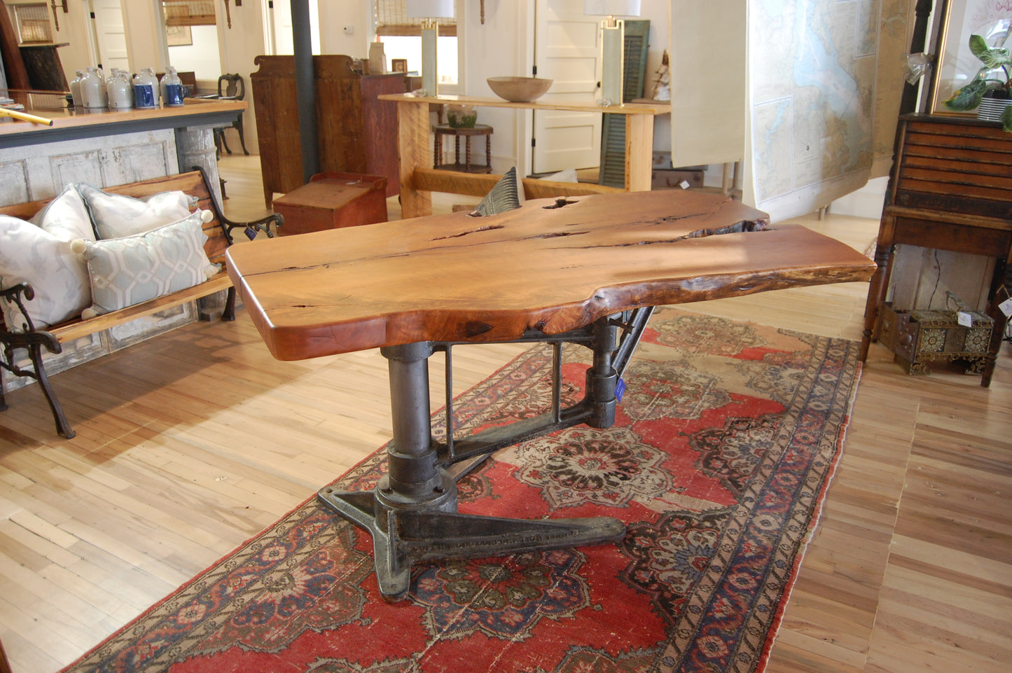 Cherry Live Edge Slab with Industrial Machinery Base