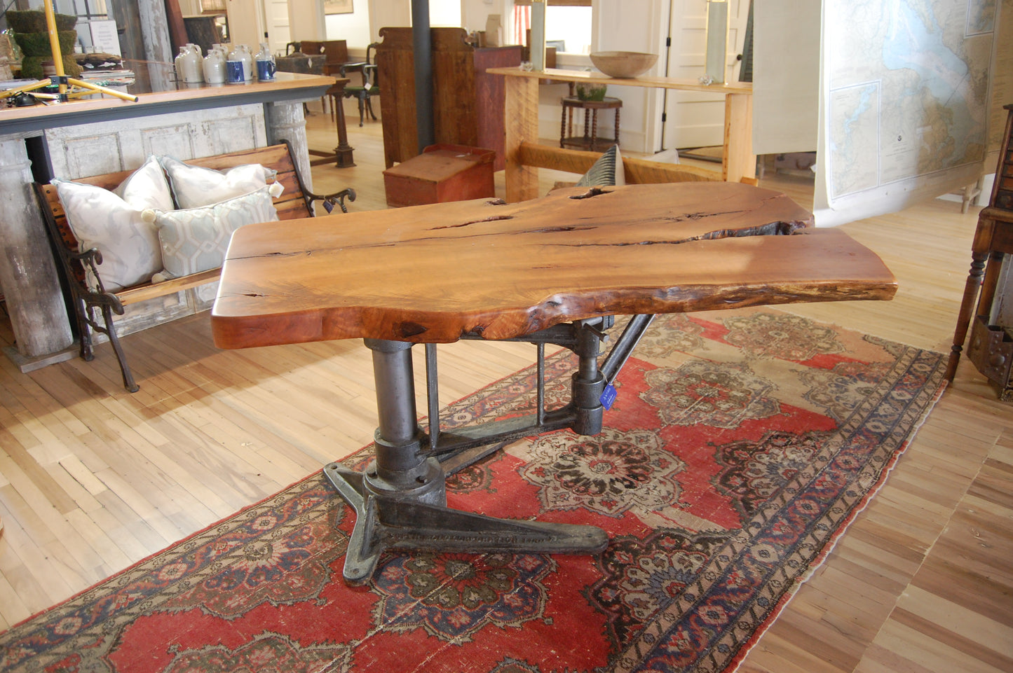 Cherry Live Edge Slab with Industrial Machinery Base