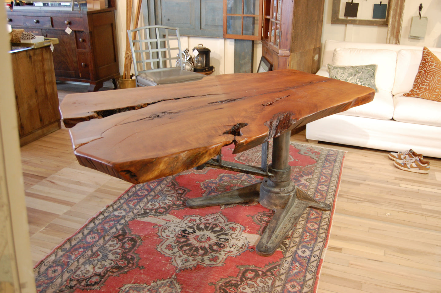 Cherry Live Edge Slab with Industrial Machinery Base