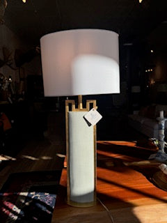 Carter Cement Finished Buffet Lamp w/ Gold Accents & White Oval Shade