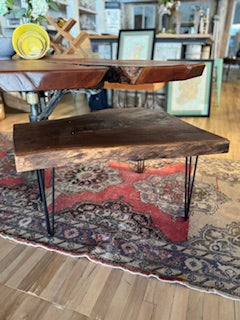 Live Edge Walnut Burl Table with "Hair Pin" Legs